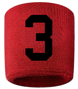 Number 3 Custom Red w/ Black #'s Sweatband Wristband Embroidered Stitched