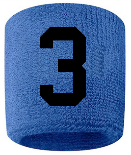 Number 3 Custom Royal Blue w/ Black #'s Sweatband Wristband Embroidered Stitched