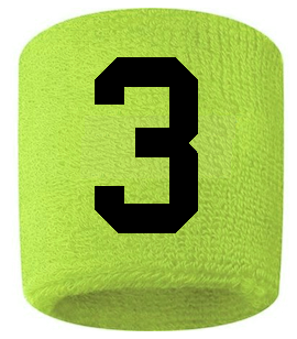 Number 3 Custom Volt Neon Lime Green w/ Black #'s Sweatband Wristband Embroidered Stitched