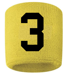 Number 3 Custom Yellow w/ Black #'s Sweatband Wristband Embroidered Stitched