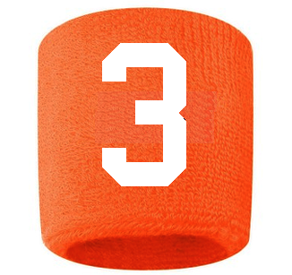Number 3 Custom Orange w/ White #'s Sweatband Wristband Embroidered Stitched