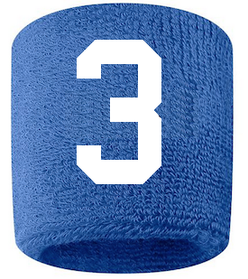 Number 3 Custom Royal Blue w/ White #'s Sweatband Wristband Embroidered Stitched