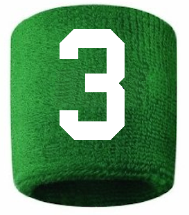 Number 3 Custom Green w/ White #'s Sweatband Wristband Embroidered Stitched