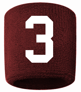 Number 3 Custom Maroon w/ White #'s Sweatband Wristband Embroidered Stitched