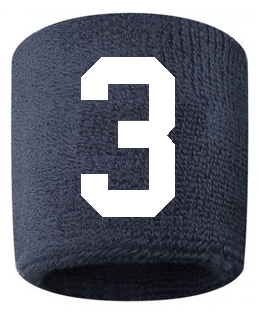 Number 3 Custom Navy Blue w/ White #'s Sweatband Wristband Embroidered Stitched