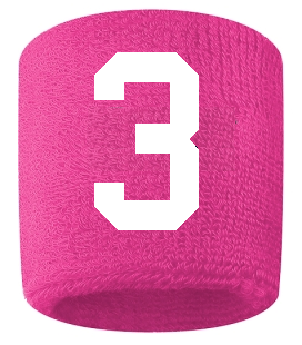 Number 3 Custom Hot Pink w/ White #'s Sweatband Wristband Embroidered Stitched