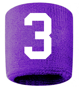 Number 3 Custom Purple w/ White #'s Sweatband Wristband Embroidered Stitched