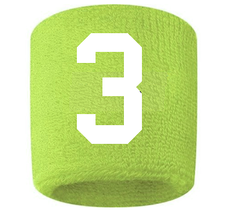 Number 3 Custom Volt Neon Lime Green w/ White #'s Sweatband Wristband Embroidered Stitched