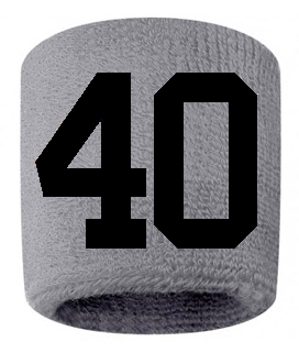 Number 40 Custom Gray w/ Black #'s Sweatband Wristband Embroidered Stitched