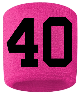 Number 40 Custom Hot Pink w/ Black #'s Sweatband Wristband Embroidered Stitched