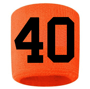 Number 40 Custom Orange w/ Black #'s Sweatband Wristband Embroidered Stitched