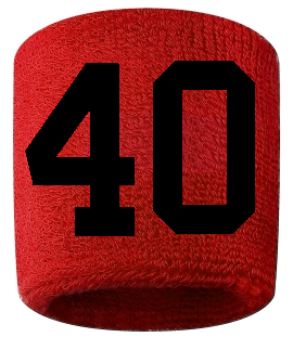 Number 40 Custom Red w/ Black #'s Sweatband Wristband Embroidered Stitched