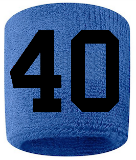 Number 40 Custom Royal Blue w/ Black #'s Sweatband Wristband Embroidered Stitched