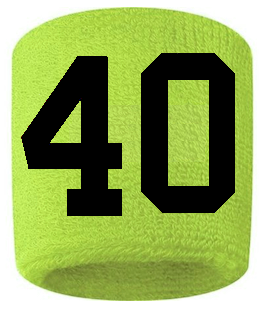 Number 40 Custom Volt Neon Lime Green w/ Black #'s Sweatband Wristband Embroidered Stitched