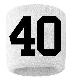 Number 40 Custom White w/ Black #'s Sweatband Wristband Embroidered Stitched