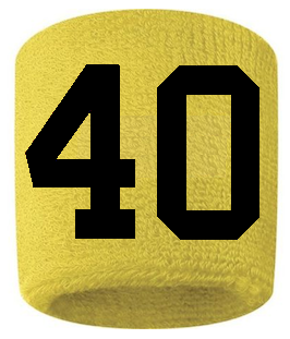 Number 40 Custom Yellow w/ Black #'s Sweatband Wristband Embroidered Stitched