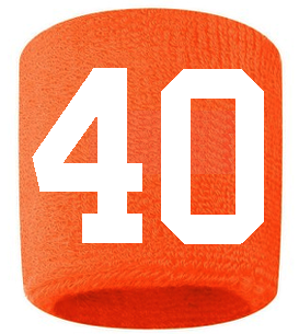 Number 40 Custom Orange w/ White #'s Sweatband Wristband Embroidered Stitched