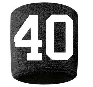 Number 40 Custom Black w/ White #'s Sweatband Wristband Embroidered Stitched