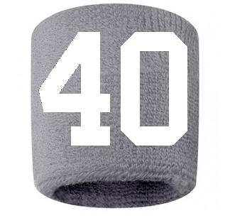 Number 40 Custom Gray w/ White #'s Sweatband Wristband Embroidered Stitched