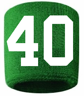 Number 40 Custom Green w/ White #'s Sweatband Wristband Embroidered Stitched