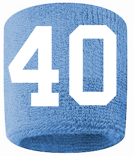 Number 40 Custom Light Blue w/ White #'s Sweatband Wristband Embroidered Stitched
