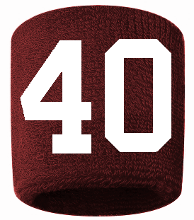 Number 40 Custom Maroon w/ White #'s Sweatband Wristband Embroidered Stitched