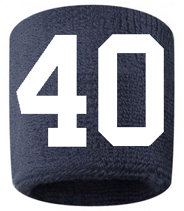 Number 40 Custom Navy Blue w/ White #'s Sweatband Wristband Embroidered Stitched