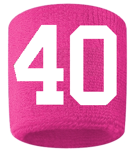Number 40 Custom Hot Pink w/ White #'s Sweatband Wristband Embroidered Stitched