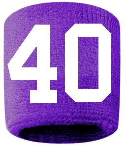 Number 40 Custom Purple w/ White #'s Sweatband Wristband Embroidered Stitched