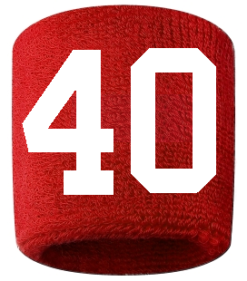 Number 40 Custom Red w/ White #'s Sweatband Wristband Embroidered Stitched
