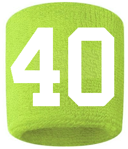 Number 40 Custom Volt Neon Lime Green w/ White #'s Sweatband Wristband Embroidered Stitched