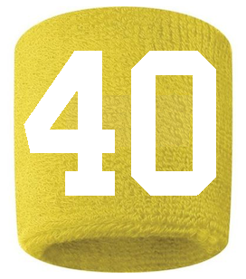Number 40 Custom Yellow w/ White #'s Sweatband Wristband Embroidered Stitched