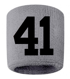Number 41 Custom Gray w/ Black #'s Sweatband Wristband Embroidered Stitched