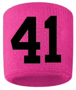 Number 41 Custom Hot Pink w/ Black #'s Sweatband Wristband Embroidered Stitched