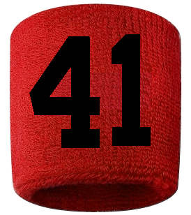 Number 41 Custom Red w/ Black #'s Sweatband Wristband Embroidered Stitched