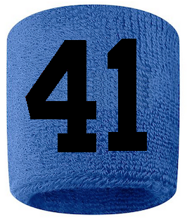 Number 41 Custom Royal Blue w/ Black #'s Sweatband Wristband Embroidered Stitched