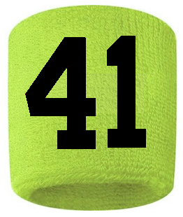Number 41 Custom Volt Neon Lime Green w/ Black #'s Sweatband Wristband Embroidered Stitched