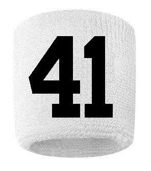 Number 41 Custom White w/ Black #'s Sweatband Wristband Embroidered Stitched