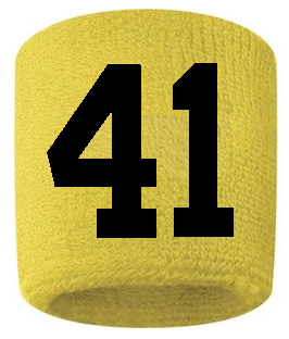 Number 41 Custom Yellow w/ Black #'s Sweatband Wristband Embroidered Stitched