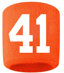 Number 41 Custom Orange w/ White #'s Sweatband Wristband Embroidered Stitched
