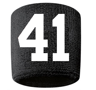 Number 41 Custom Black w/ White #'s Sweatband Wristband Embroidered Stitched