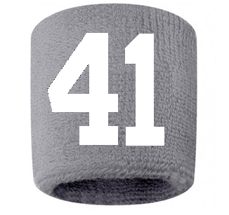 Number 41 Custom Gray w/ White #'s Sweatband Wristband Embroidered Stitched