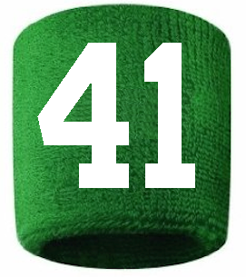Number 41 Custom Green w/ White #'s Sweatband Wristband Embroidered Stitched