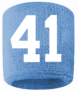 Number 41 Custom Light Blue w/ White #'s Sweatband Wristband Embroidered Stitched