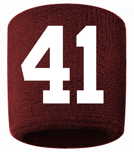 Number 41 Custom Maroon w/ White #'s Sweatband Wristband Embroidered Stitched