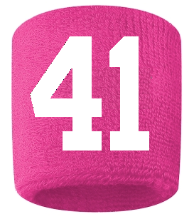 Number 41 Custom Hot Pink w/ White #'s Sweatband Wristband Embroidered Stitched