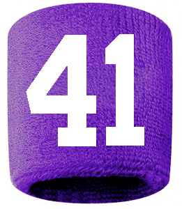 Number 41 Custom Purple w/ White #'s Sweatband Wristband Embroidered Stitched
