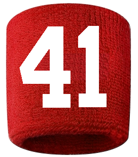 Number 41 Custom Red w/ White #'s Sweatband Wristband Embroidered Stitched