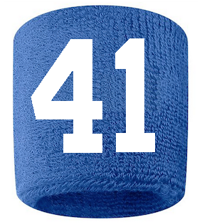 Number 41 Custom Royal Blue w/ White #'s Sweatband Wristband Embroidered Stitched