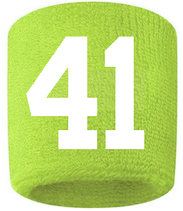 Number 41 Custom Volt Neon Lime Green w/ White #'s Sweatband Wristband Embroidered Stitched